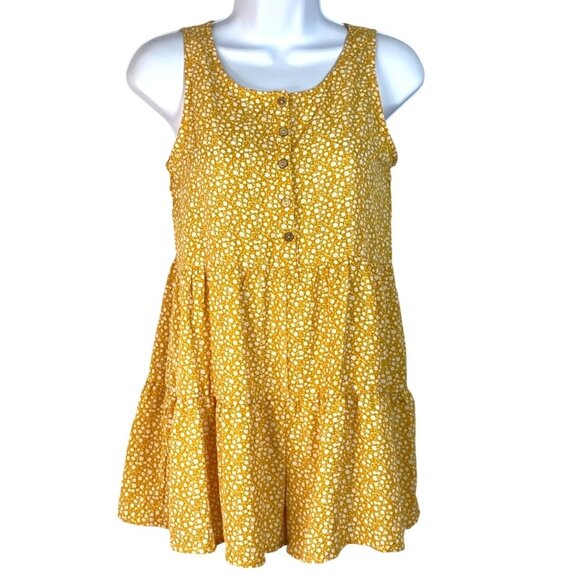 Hayden Other - Hayden Girls Mustard Yellow Floral Print Tiered Mini Dress Size XL 13/14 NWT